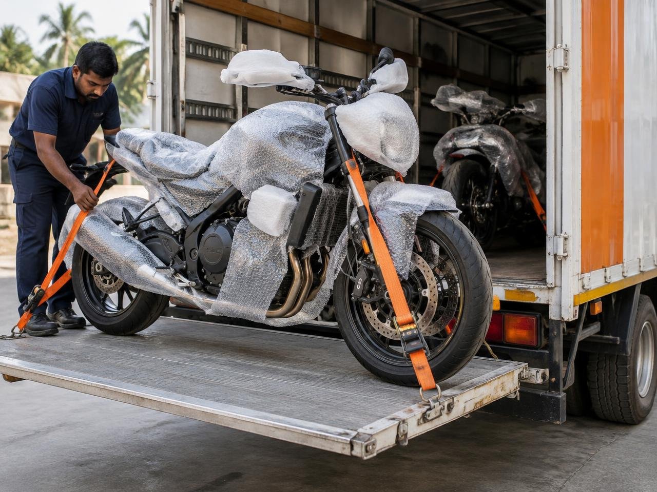 Motorcycle protected with foam and packing materials